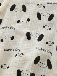 MommBaby Baby Boys Cartoon Puppy & Letter Random Ripple Button Front Long Sleeve Drop Seat Jumpsuit Jumpsuit, Cute Outfit For All Seasons