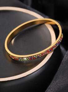 1 Peça Pulseira de Aço Inoxidável com Diamantes Coloridos em Duas Fileiras, Estilo Luxo e Personalizada, Adequada para Eventos de Gala, Clássica e da Moda, Ideal para Uso Diário ou Ocasiões Especiais/Presentes de Natal e Dia dos Namorados para Mulheres