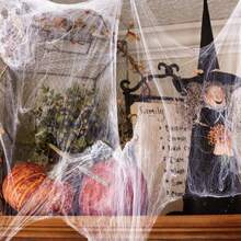 1 Set Of Soft Spider Web Halloween Decoration, Including Fake Spiders, Super Stretchable Spider Web, Suitable For Indoor And Outdoor Halloween Party Supplies - الأسود - مشاهدة 9