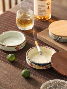 Ink Painting Ashtray, Ceramic Ashtray, Ashtray With Lid And Base, Anti Fly Ash Circular Ashtray, Thick And Easy To Clean, Japanese Mid To High End Ashtray, Retro Tea Room Ashtray, Creative Ashtray, Suitable For Home Living Rooms, Hotel Restaurants, And Tea Rooms - Multicolor - View 6