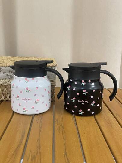 Bule de café/chá de aço inoxidável com dupla camada impressa, 1 peça, 800ml, com isolamento a vácuo, ideal para escritório, restaurante, casa de chá, atividades ao ar livre e ocasiões semelhantes, presente ideal para Natal, Dia dos Namorados, Dia das Mães, volta às aulas