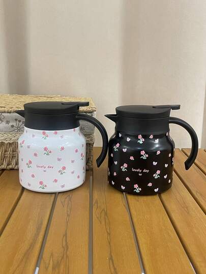 1 件 800 毫升时尚印花双层不锈钢真空隔热咖啡/茶壶，适用于办公室、餐厅、茶馆、户外等场合，是圣诞节、情人节、母亲节、返校节的理想礼物