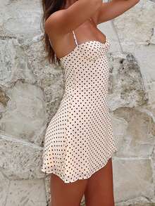Women's Dots Print Mini Dress Sleeveless Spaghetti Strap A-Line Dress Summer Casual Dress - 飯白色 - 查看 3