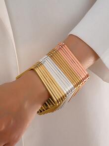 5 件/套个性化夸张欧美风格矩形手链，金色、银色、玫瑰金，适合女性日常佩戴、派对或活动