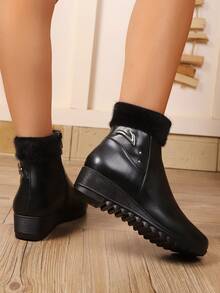 New Plus Size Mother Short Boots, Autumn Winter Thermal Lined , Wedge Heel, Comfortable, Anti-Slip, Short Booties