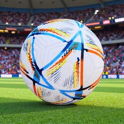 1 pieza Balón de fútbol profesional nivel #5 con diseño colorido vibrante - Durable PVC, paneles cosidos a máquina, para entrenamiento y partido, uso en todo tipo de terrenos, equipo de fútbol, diseño deportivo dinámico, costura de alta calidad