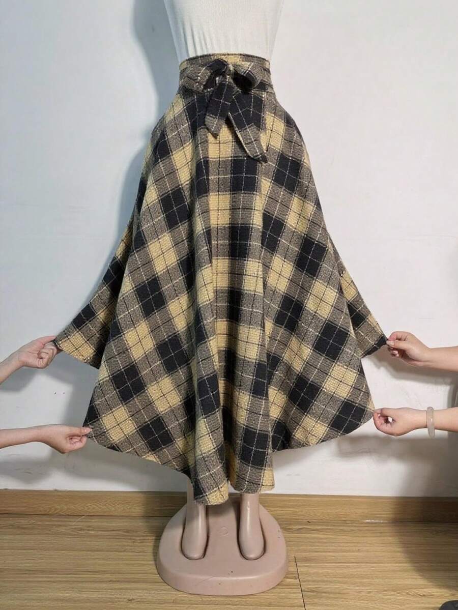 女式格纹印花开衩下摆口袋长款休闲半身裙 - 彩色 - 查看 1