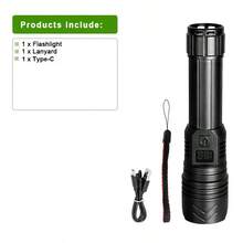 2024 Portable 2000mAh Flashlight 10000LM High Power LED Flashlight Supports Type-C Charging Waterproof Powerful Flashlight ABS Camping Emergency Lighting LED Lighttactical Flashlight - Black - View 13