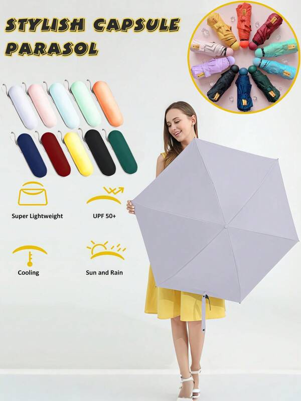 1pc Summer Macaroon Colorful Umbrella Provides Reliable UV And Rain Protection, Portable Umbrella With Capsule Case Is An Excellent Gift For Lovers, Family And Friends, Made Of Soft, Durable, Windproof, Rust-Proof And Lightweight Material, Suitable For Storing In Wallets, Briefcases, Backpacks, Suitcases, Cars, Convenient For Outdoor Hiking, Camping, Walking, Fishing And Other Activities All Year Round