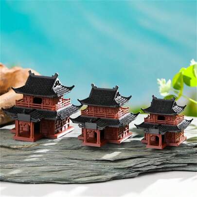 1 件复古中国建筑微缩模型 - 传统寺庙、住宅设计、无需电源、耐用 ABS 材料、室内/室外书桌/架子或花园装饰
