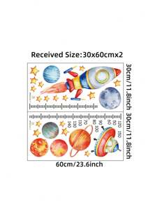 Space Height Chart Wall Decals - Interactive Planet Measuring Sticker With Rocket & Stars, Removable Nursery Height Decor For Kids 50-150cm Growth Tracker,Space Nursery Decor & Kids Room, Space Rocket Stickers, Planet Measuring Decals, Kids Growth Chart Wall , Educational Space Decor