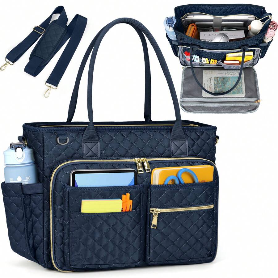 Teacher Tote Bag 15.6 Inch Laptop Bag For Women Work Bag Laptop Tote Nurse Bag Professional Computer Messenger Bag With Insulated Pocket, Laptop Briefcase For Office, College, Nursing