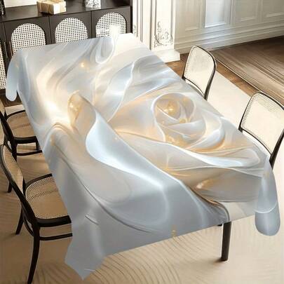 1 件优雅的欧式桌布，抽象白色花卉图案，易于清洁，适合室内和室外使用、野餐、节日、餐厅、厨房、派对、婚礼和其他场合