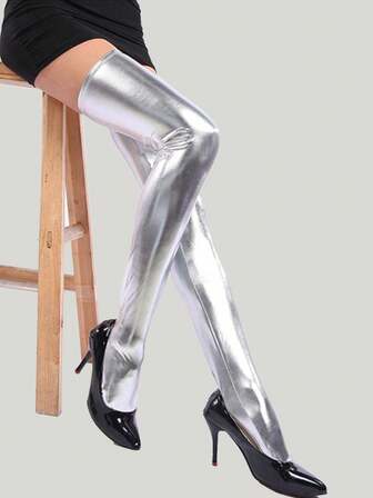 1 par glansiga överkneesockor för kvinnor, moderiktiga och mångsidiga, lämpliga för vardagsbruk, fest, prestationsmatchning, present, mysiga