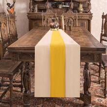 1 Stück gelb & weiß gemischter Leinen Tischläufer, rustikaler Hochzeit Tischläufer, Bauernhof Ranch Picknick Juteläufer