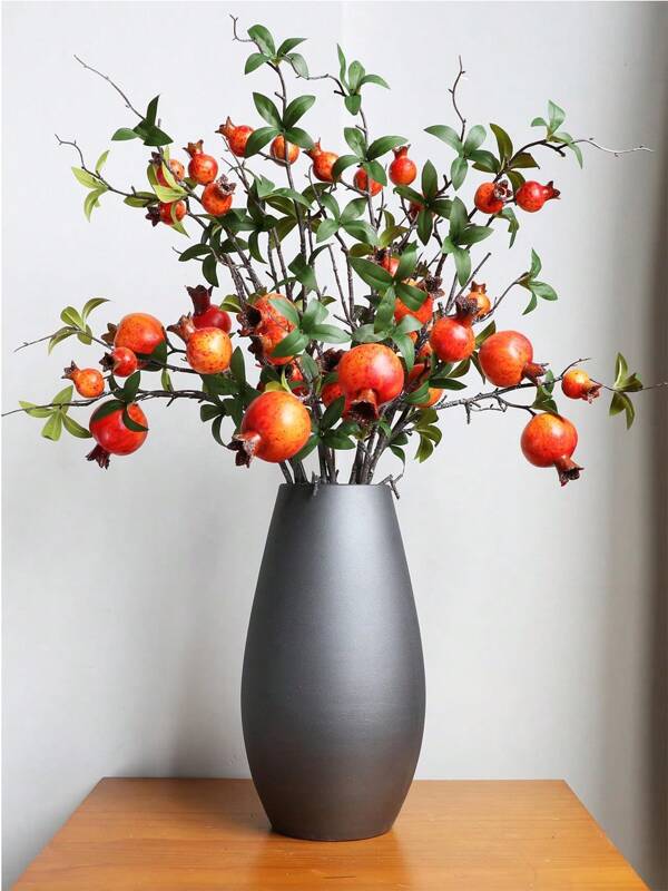 1PC/2PCS Artificial Pomegranate Branch With Stem 29.92Inch Faux Fruit For Vase Realistic Fake Pomegranates Tree Branch For Kitchen Decoration Home Wedding Party Farmhouse Garden Spring Summer Decor