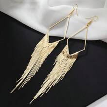 1 Pair Gold Chain & Tassel Drop Elegant Cute Earrings, Boho Summer Stylish Personalized Statement Necklace Jewelry Gift For Women, Suitable For Daily Wear, Beach Trip, Date, Music Festival, Party