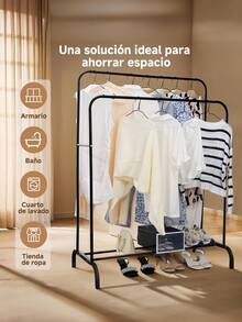 Perchero rack organizador doble para ropa armario closet multifunción hogar almacenamiento prendas soporte metálico resistente mueble dormitorio práctico organizador vestidor - Negro - Ver 4