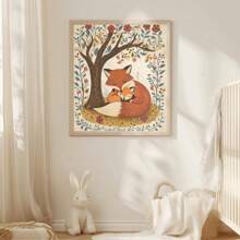 1 peça, pôster de arte popular excêntrica com estampa de raposa e filhotes, sem moldura, para impressão, charmoso para livros de histórias, decoração de berçário em tons terrosos, estampa de animais da floresta, decoração de dormitório de volta às aulas, decoração de quarto, pôsteres descolados, decoração para casa, decoração, impressões de parede