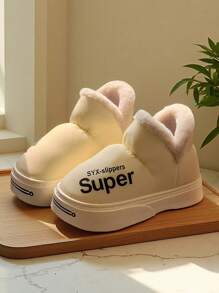 1 Pair Unisex EVA Fluffy Collar Soft Slip-On Design Flat Heel Casual Snow Boots, Suitable For Autumn/Winter