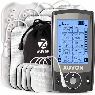 AUVON Dual Channel TENS Unit Muscle Stimulator Machine With 20 Modes, 2" And 2"X4" TENS Unit Electrode Pads