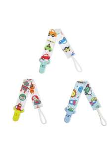 Kit 3 Universal Pacifier Clips For Babies - Unisex Clip - Robot + Astronaut + Car - View 5