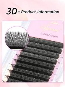Aguud 12排3DW型2000片0.07mm 8-15mm混合C D卷度密度睫毛嫁接托盘，手工预制睫毛簇，睫毛扇，单根睫毛，假睫毛 - 黑色 - 查看 3