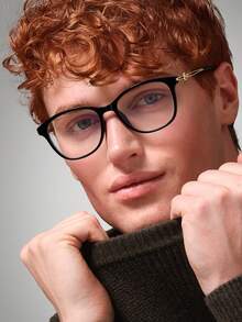 Men's Small Square Metal Clear Lens Glasses, Super Lightweight TR Material Titanium Frame, Personalized Decoration Arms, Suitable For Reading, Computer, TV, Streetwear And Couples - Clear - View 9