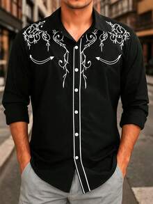 Koszula męska w stylu western kowbojskim z długim rękawem i kwiatowym nadrukiem, zapinana na guziki, w rozmiarze plus size, jesień