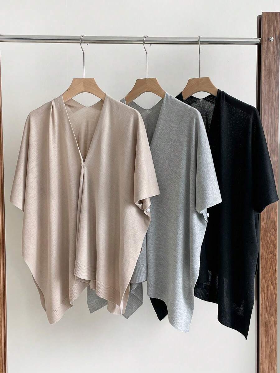 女士纯色针织轻薄披肩开衫，优雅透气，适合海滩穿着，办公、旅行、春夏秋冬皆宜。