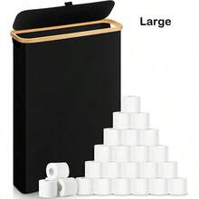 1pc Toilet Paper Storage Basket With Lid, Toilet Paper Organizer For Bathroom, Bamboo Toilet Paper Storage Holder Stand Free Standing With Handle, Enclosed Toilet Paper Tissue Storage Bin Container Bathroom Decor Summer