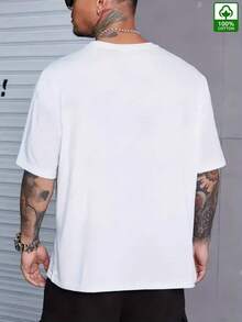 Front Unique Brush Pattern Print Round Collar Short Sleeve T-Shirt Top Comfort Breathable Fabric Leisure Sports Style Men 100% Cotton Street Wear T-Shirt (Choose A Larger Size To Get A Looser Effect)