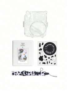 Ensemble mini caméra instantanée 12 films, kit coque cristal - étui de protection, autocollant de corps, bandoulière, ensemble 3-en-1 + 64 feuilles d'album photos doux de 3 pouces, support photo, étui pour appareil photo, combo album