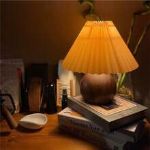 1 件现代深色木纹球形褶皱装饰台灯，带咖啡色灯罩，适用于卧室、餐厅、办公室、客厅、家居装饰灯 - 多款 - 查看 9