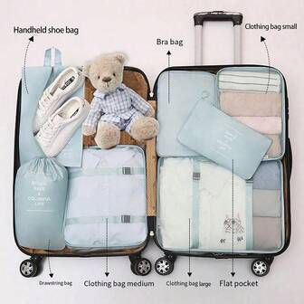 7pcs/Set Travel Storage Bag, Portable Travel Storage Bag, Multifunctional Luggage Storage Bag, Perfect For Air Travel, Road Travel, Outdoor Camping And Summer Camp, Organizing Clothes And Accessories To Save Luggage Space, Essential Travel Accessories