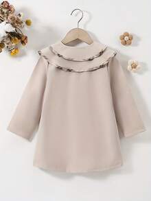 Girls' Plaid Lapel Windbreaker Jacket, Mid-Length, Fashionable, Bowknot Long Sleeve, Versatile Outerwear For Girls, Spring/Autumn