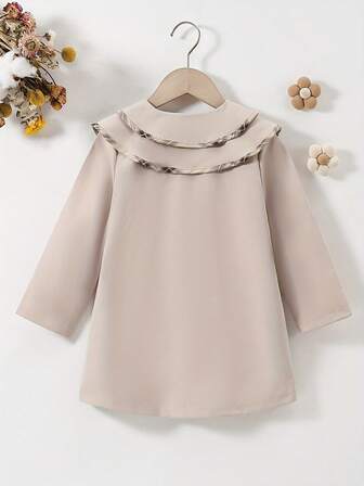 Girls' Plaid Lapel Windbreaker Jacket, Mid-Length, Fashionable, Bowknot Long Sleeve, Versatile Outerwear For Girls, Spring/Autumn