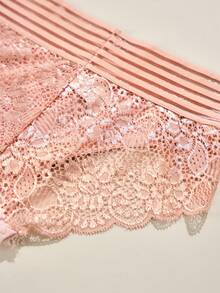 3pcs/Pack Women's Sheer Drawstring High Waist Panties, Sexy Lace Thong - Multicolor - View 6