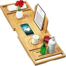 Bathtub Tray Caddy - Bath Tray - Bath Tub Tray Caddy - Bamboo Bath Tray For Tub - Expandable Size, Fits Most Tubs