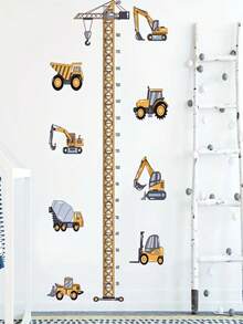 1pc Cartoon Excavator Construction Site Crane Height Ruler Wall Sticker, Bedroom/Living Room Measurement Decal, Christmas Gift - Multicolor - View 6