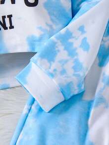 3-Piece Girls' Street Style Tie-Dye Print Long Sleeve Hoodie, Camisole And Pants Set, Autumn/Winter - Blue - View 8
