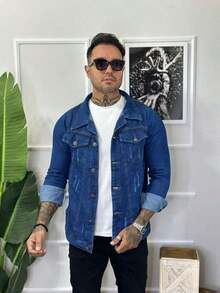 Men's Oversize Jacket, Black Lead - Royal Blue - View 2