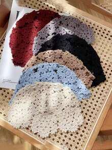 1 件优雅纯色钩针编织便帽，适合春秋季节、休闲、派对，非常适合节日庆祝，时尚头饰，轻便帽子 - A - 查看 1