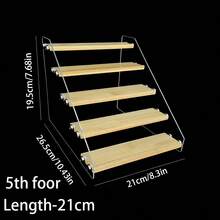 1 pieza Estantería de almacenamiento transparente de varios niveles, estantería escalonada minimalista de acrílico para perfumes, aceites esenciales, figuras, exhibición de postres, bolsas de maquillaje, artículos de viaje - Ancho del tablero de bambú de 5,5 cm. - Ver 11