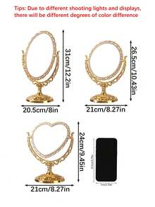 1pc Elegant European Style Double-Sided Makeup Mirror(Plastic Housing), Design And Decoration Craftsmanship, Desktop Love Double-Sided Makeup Mirror, Valentine'S Day Wedding, Birthday Party, Bathroom Accessories, Retro Decoration, Home Dressing Mirror, Room Decoration Aesthetics, Home Decor - Multicolor - View 5