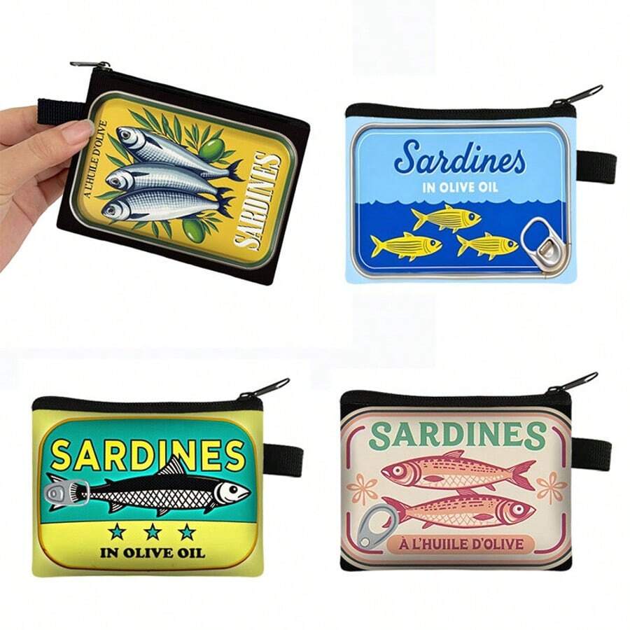 New Cute Sardine Coin Purse, Made Of Polyester, Zipper Closure, Compact And Portable, Can Be Used As Key Pouch, Floral Wallet, Mini Wallet, Summer Coin Pouch - Multicolor - View 1