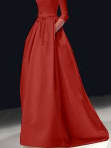Elegant Solid Color Pocket Collar Dress Spring - Burgundy - View 3