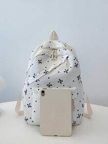 1 件开学蝴蝶结图案背包，大容量学生包，带笔记本电脑隔层书包，可调节肩带书包，休闲轻便旅行背包，非常适合女孩/青少年/学生/毕业生，适合日常使用、郊游、旅行、学校和开学