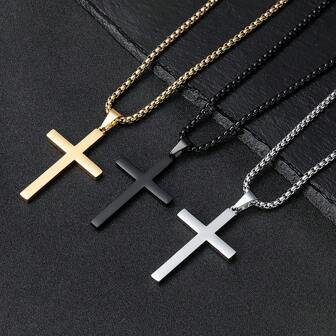 1pc Men's Titanium Steel Cross Pendant Necklace