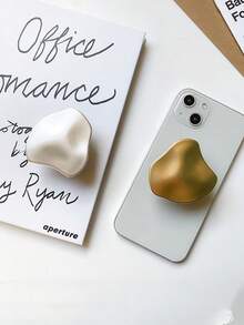 1pc Metal Electroplated Mirror Finish Phone Stand, Adhesive Telescopic Sliding Holder, Asymmetric Design Stand, Desktop TV Viewing Accessory, Compatible With IPhone, Android Phones, Birthday & Gift, Family & Friends, Push-Pull Phone Holder, Phone Accessory - Matte Shape - View 4